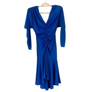 Vintage Climax by David Howard Royal Blue Ruched Open Back 80s Ruffle Dress